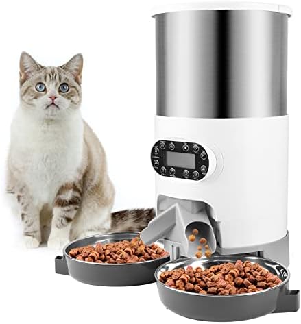 Automatska hranilica za mačke, dozator hrane za mačke od 4,5 l, pojilica za male kućne ljubimce s 2-smjernim razdjelnikom i snimačem