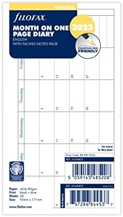 Filofax osobni mjesec na stranici Engleski 2023 dnevnik - horizontalni format