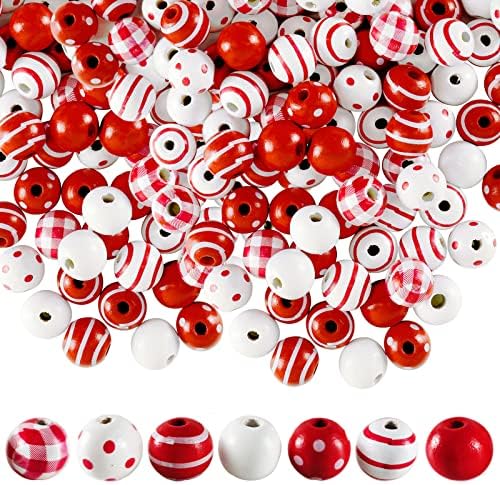 140pcs crvena i bijela prugasta Božićna bombonska trska drvene perle šarene okrugle točkice prugaste razdjelne perle za božićne zabave
