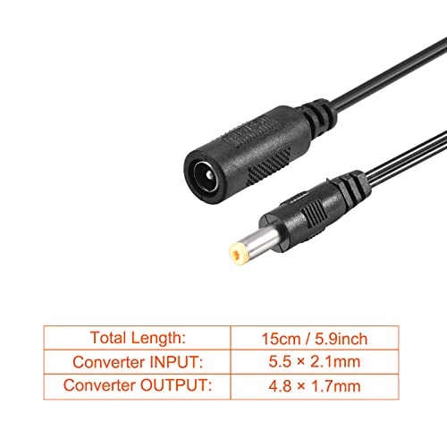 REBOWER DC Adapter Adapter Converter Wire [za monitor TV LED traka svjetlo] - 5,5x2.1 mm do 4,8x1,7 mm/15cm/1a/crno/3PCS