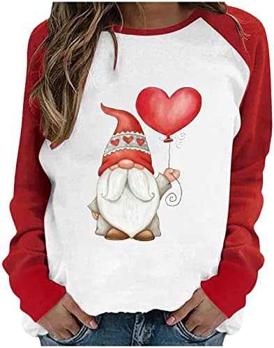 Ženski valentinovo dana gnome s balonima s balonima Slatki crtić tiskani vrhovi bluza pulover dugih rukava