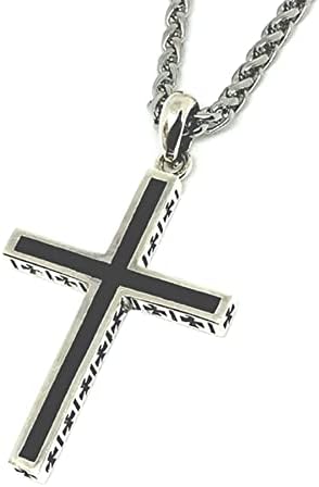 Personalizirana ugravirana 925 Sterling Silver Cross privjesak ogrlica s lancem od nehrđajućeg čelika za muškarce, crno, srebro