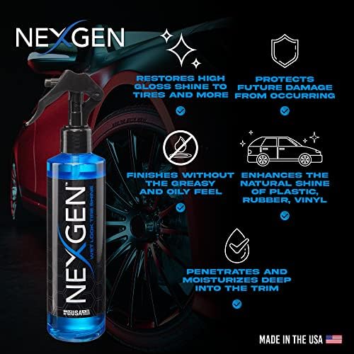 Nexgen vlažni izgled Sjaj guma - Premium preljev na bazi ulja - visoki sjaj i zaštita za gume - 8 oz