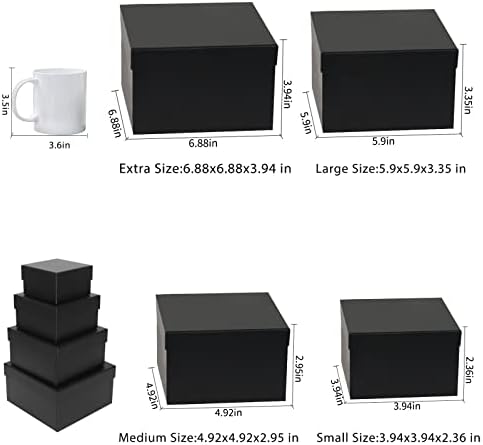 Četvrtaste poklon kutije s poklopcima set od 6 crnih poklon kutija s vrpcom različitih veličina ugniježđene poklon kutije za rođendanske