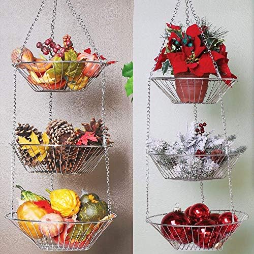 Košara za voće u 3 sloja kuhinjska košara za pohranu povrća viseći lanac koji štedi prostor rustikalna žičana mreža košara za pohranu