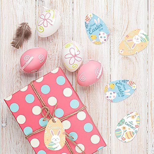 48pcs poklon oznake Sretan Uskrs šarene papirnate oznake za jaja s uskrsnim zekom i vezicama za uskrsnu proljetnu zabavu, pribor za
