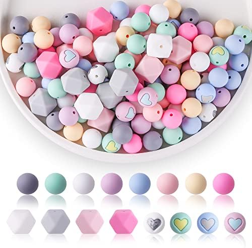 112 kom silikonskih perli, okrugle silikonske perle promjera 15 mm i poligonalne silikonske perle promjera 17 mm za izradu privjesaka