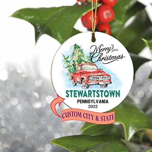 Sretan Božić 2022. Ornament Tree Prvi praznik koji živi u Stewartstownu Pennsylvania State Ornament Custom City State - Keepsake Dar