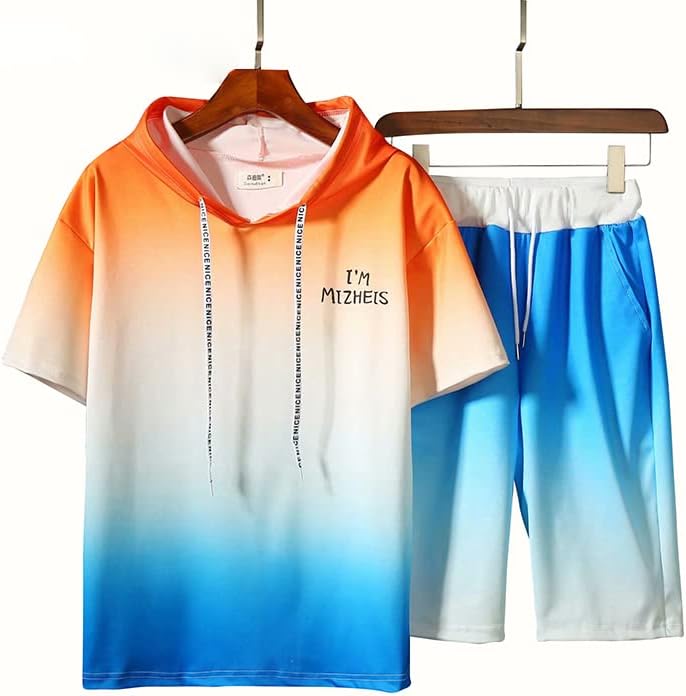 Znojne muške postavljene ljetne muške majice s kapuljačom kratke hlače s kapuljačom od kapuljača s kapuljačama narančasto s
