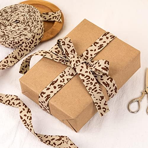 Lezakaa Kahki Leopard Grosgrain vrpca vrpca za omotavanje poklon kutije, vijenci, lukovi, DIY zanat - 1 x10 dvorište/roll