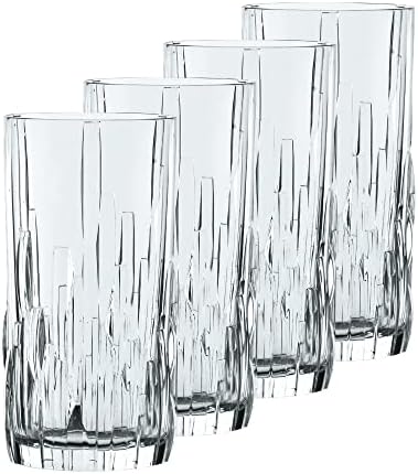 Set za dugo piće Serije A. M. od 4 prozirne kristalne čaše za koktele i hladne napitke, šalica od 12 unci, može se prati u perilici