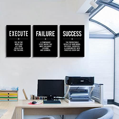 Citat uspjeha na uokvirenom platnu, zidna umjetnost u uredu, Crni Veliki plakat, pozitivan motivacijski set od 3 printa, definicija