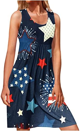 2 Ženska ljetna ležerna haljina 4. srpnja, Dan neovisnosti, domoljubne kratke mini haljine bez rukava sa zastavom SAD-a, sundress na
