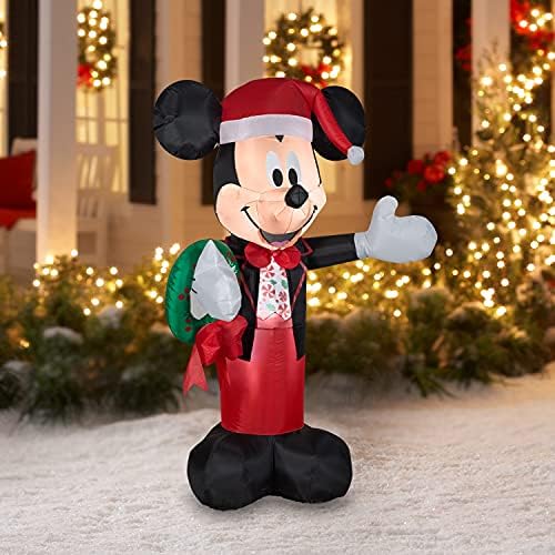 Odmor Gemmy 5ft Božićni napuhani Mickey Mouse odjeven u Chiristmas Tuxedo koji drži vijenac zatvoreni/vanjski ukras višebojnih 507614