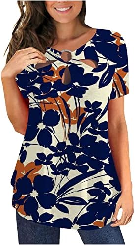 Ženski tunični vrhovi za gamaše 2023 Ljetni izrez kratkih rukava Košulje za ključanice cvjetne protočne majice casual haljina