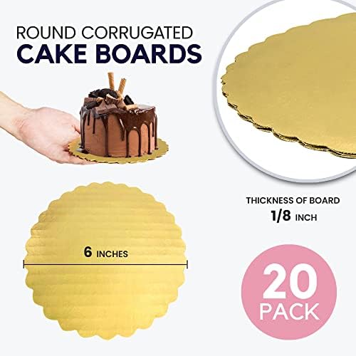 [20 pakiranja] 6-inčna zlatna valovita ploča za torte - laminirana ploča s okruglim zubima, okrugla baza, pladnjevi za pizzu, pite,