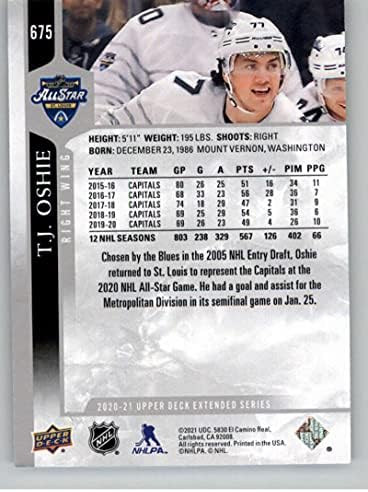 2020-21 Gornja paluba proširena serija 675 T.J. Oshie All-Star Team NHL Trgovačka kartica