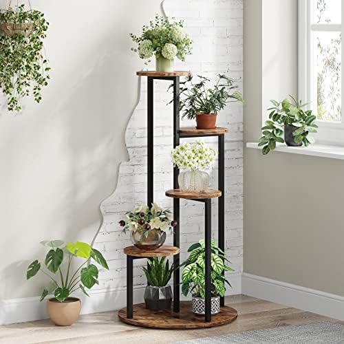 5-slojni kutni stalak za biljke za unutarnju i vanjsku upotrebu, samostojeći drveni metalni stalak za cvijeće, stalak za lonce s okruglom