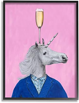 Stupell Industries Unicorn nosi odijelo ružičasto pozadinsko staklo šampanjac, dizajn Coco de Paris, 24 x 30