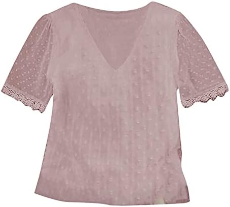 Prevelike majice za žene, ljetne Ležerne jednobojne čipkaste majice s izrezom u obliku slova U i kratkim rukavima, elegantne Ležerne
