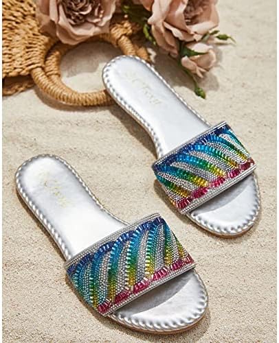 Ženske ravne sandale ljetne cipele od rhinestona i perli udobne kristalne papuče sandale bez zatvaranja rimske sandale cipele Ležerne