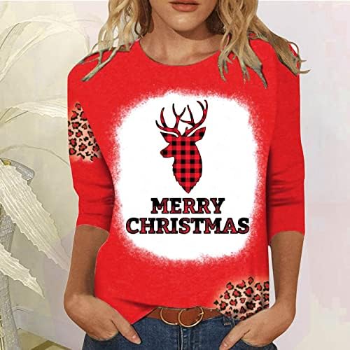 Božić 3/4 vrh rukava za žene smiješne gnonije print pulover vrhovi jeseni bluza bluza leopard dugi rukav majice