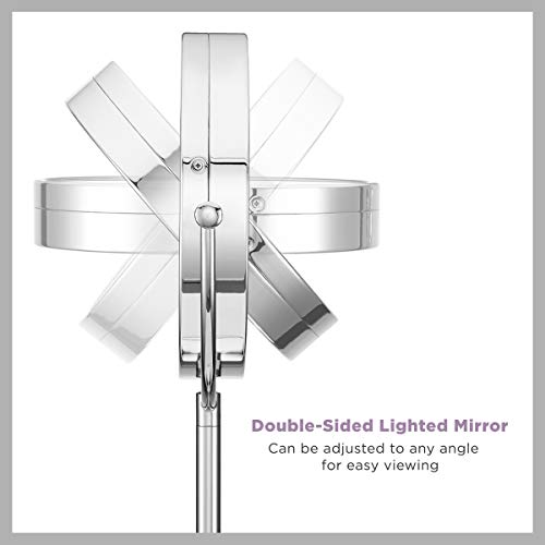 Ogledalo za šminkanje s osvjetljenjem i zumom, led ogledalo za ispraznost, ogledalo za povećavanje 1ND / 10nd, polirani krom na baterije
