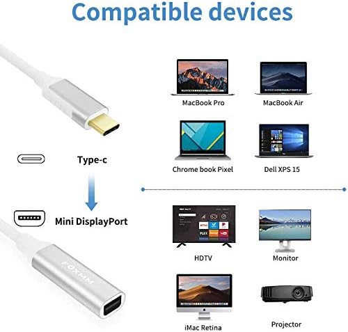 FoxMM USB C to mini Displayport adapter, USB-C/Thunderbolt 3 na mini Displayport Adapter Podrška 4K@60Hz, za MacBook Pro/Air, Chromebook,