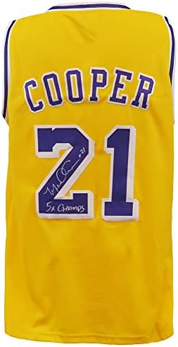 Michael Cooper potpisao je zlatni prilagođeni košarkaški dres w/5x Champs