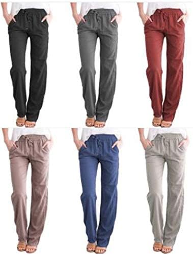 ANDONGNYWELL Ženske čvrste boje pamučne meke dnevne hlače široke noge s džepovima za žrebu u hlačama