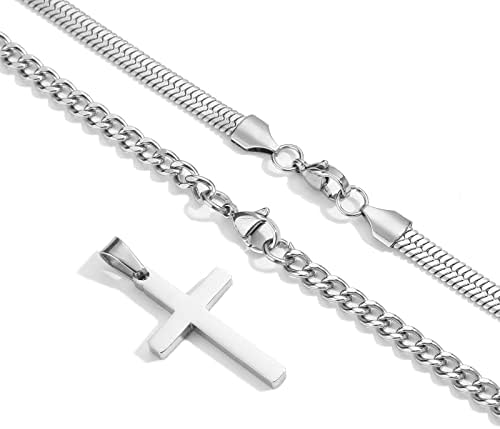 Ogrlica s križem za muškarce i dječake višeslojna kubanska karika od nehrđajućeg čelika lanac od riblje kosti privjesak s križem vjerska