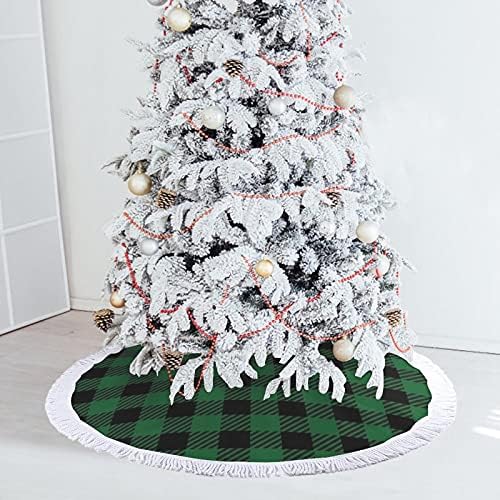Zelena bivola karirana božićno drvce Mat Skirt stabla baza naslovnice s resicama za blagdanske zabave božićni ukras 48 x48