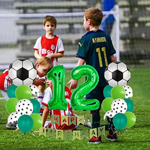 Nogometni balon set 12. rođendan ukras zeleni broj12 folija balon nogometni balon ukras povucite baloni zastava za djecu dječaka rođendanska