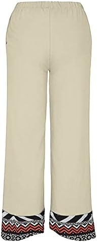 Ležerne ljetne ženske pamučne i lanene hlače širokog kroja s ravnim nogavicama, duge hlače visokog struka s džepovima, udobno dno