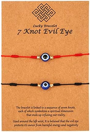 Narukvice od zlog oka od 2 komada sretna Narukvica od 7 čvorova podesivi amulet za vezanje za žene, muškarce, tinejdžere, djevojčice,