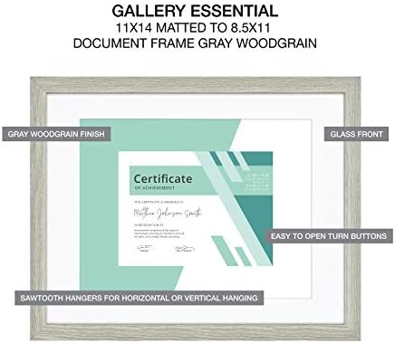 MCS galerija Essential Okvir dokumenta, siva zrna, 11 x 14 u matiranom do 8,5 x 11 in, 12 pk