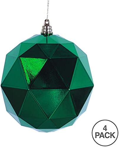 Vickerman 6 Geometrijska kugla za božićni ukras, zelena sjajna završna obrada, probirska plastika, ukras za blagdansko božićno drvce,