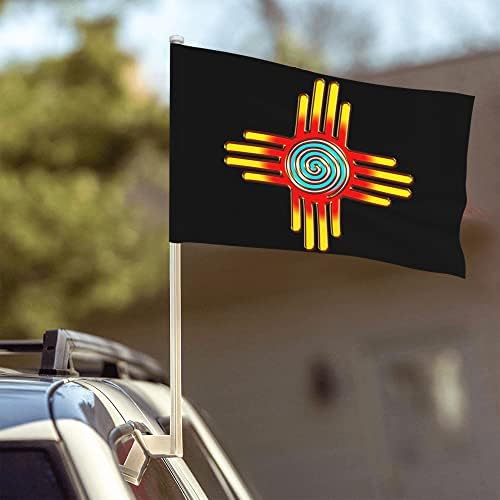 ZIA SUN - ZIA PUEBLO - Zastava automobila u New Mexico -u 12 x 18 inčni dvostrani prozor za automobile Outdoor Car Decor Banner