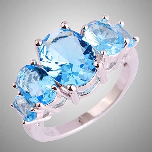 T-živjeka Veličina 6 7 8 9 10 11 12 13 Oval Cut Blue Topaz Gemstones Silver Ring Elegantni pokloni