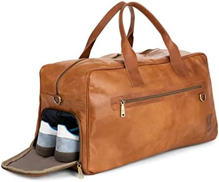 Torbe za muškarce i žene Vintage Kožna torba za teretanu s pretincem za cipele za putovanja ili teretanu-smeđa