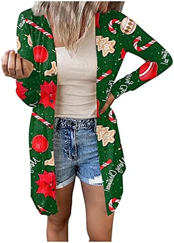 Ženski božićni pleteni kardigan gumb dolje Otvoreni prednji džemper kardigan kaput Dugi pleteni kardigan S-2XL