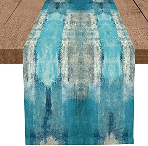 Koga tirkizni stol trkač teal siva moderna umjetnost apstraktno slikarstvo u stilu seoske kuće burlap dvostrani trpezarijski stol trkači