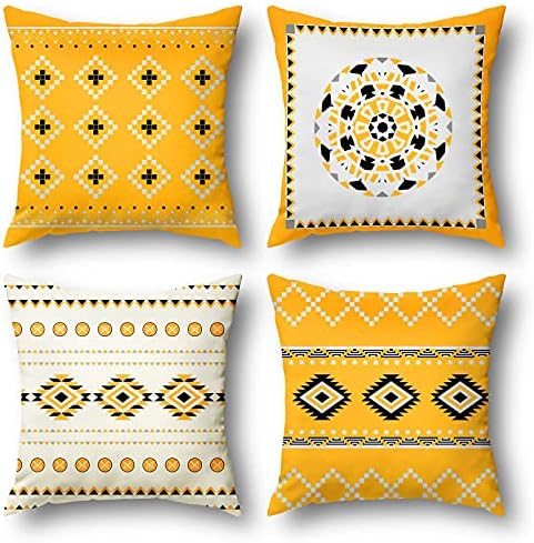 WYOOXOO BOHO PILOW PILOW PILOWS 18X18 SET od 4 žutih jastuka za jastuke na jastuku seoska kuća ukrasni vanjski jastuč