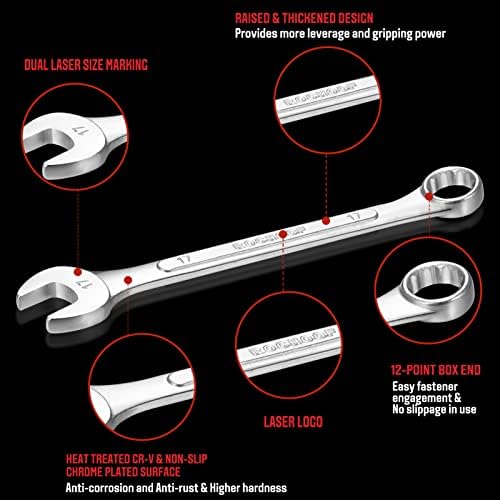 Rochoof Metrički kombinirani kombinirani ključ, 5-komad 8,10,12,14,17 mm kombinirani ključevi s 12-točki kromiranog čeličnog ključa