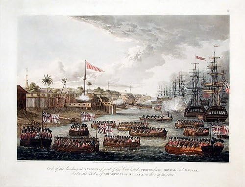 Pogled na iskrcavanje dijela združenih snaga iz Bengala i Madrasa u Rangoonu po nalogu sir Archda. Campbell, C. S. B. 11. svibnja 1824.