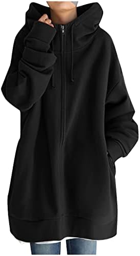 Ženska kapuljača s tunikom trenirka modna solidna boja patentni zatvarač dugi rukavi labavi ležerni džep dugi kapuljača kaputa vrhovi