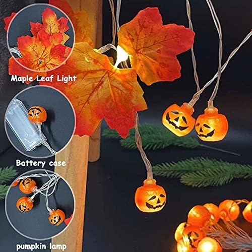 Hongxin rešetka 2 pakiranje ukrasa za Halloween LED Fall Garland sa svjetlima Pumpkin Maple List Svjetla za Halloween Dan zahvalnosti