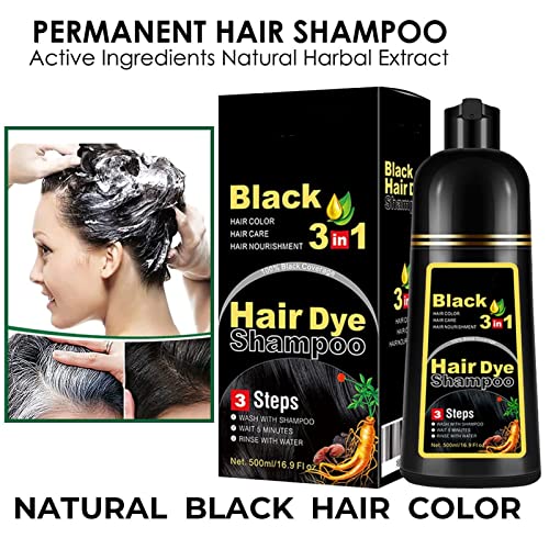 Crni trenutni šampon u boji kose za sivu kosu, šampon za bojanje instant kose 3 u 1, biljno bojanje u nekoliko minuta za žene i muškarce,