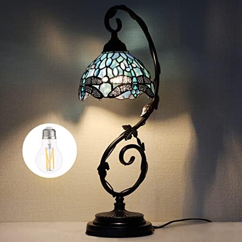 Mooview tiffany svjetiljka stolna svjetiljka obojena staklenom zmajnom lišću lišća kreveta za oči za čitanje lagana za spavaću sobu