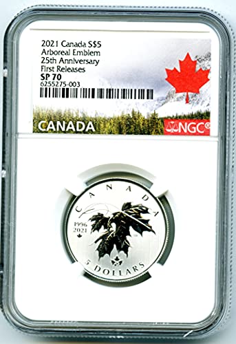 2021. CA Kraljevska kanadska metvica Maple Leaf 25. godišnjica Aborealni amblem Prvo objavljuje Top Pop SAMO 3 $ 5 $ 5 ngc